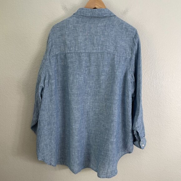 Sigrid Olsen Womens Plus 2X Blue 100% Linen Button Up Shirt Roll Tab Sleeve Top - Picture 10 of 10